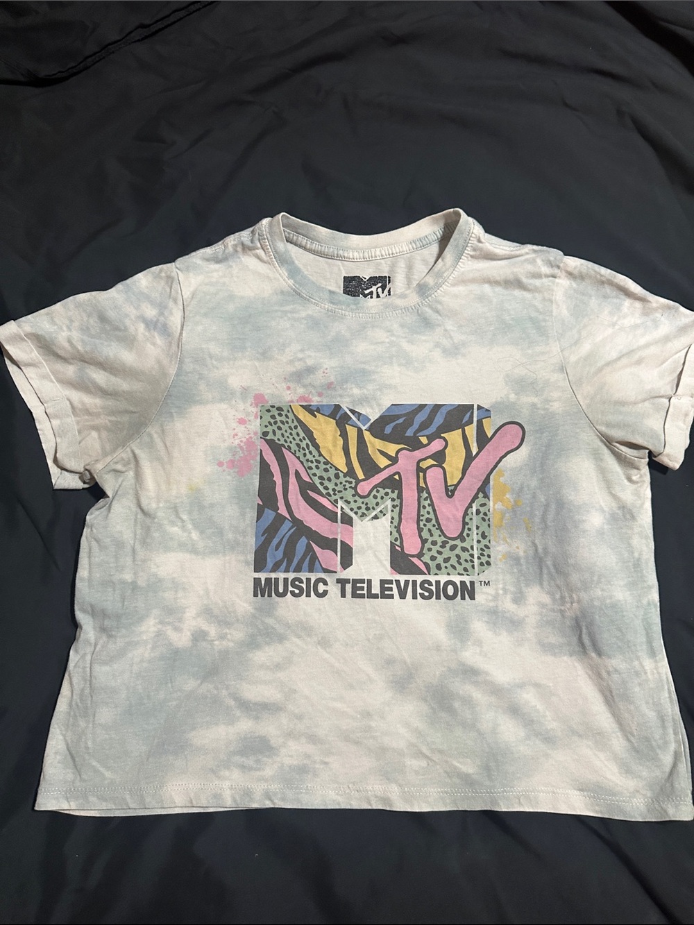 MTV Pastel Tie-Dye Logo Cropped lTee with Multicolor Graphic